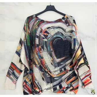 Loowie One Size Lightweight Knit Black Heart Top