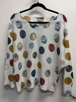 Loowie One Size Knit Top Earth Tone Dots Circles Lightweight 