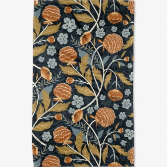 Geometry Kitchen Dish Hand Tea Towel Olive Navy Pattern 