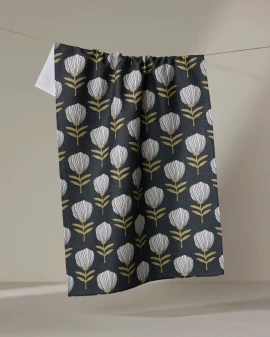 Geometry Blumma Kitchen Hand Tea Towel Microfiber Black White Flower