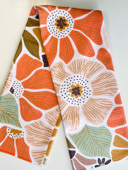 Geometry Jorah Retro Neutrals Flowers Kitchen Tea Towel Microfiber 