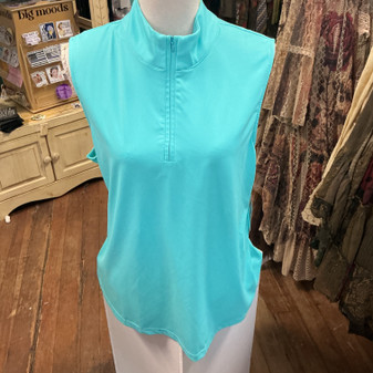 1x LEFT LuLu B Sleeveless 1/4 Zip Ladies Golf Pickleball Shirt Aqua