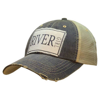 Baseball Trucker Cap,  River Girl Distressed Vintage Blue  Baseball Trucker Cap,  River Girl Distressed Vintage Blue