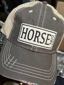 Baseball Trucker Cap, Horse Girl Distressed Brown  Baseball Trucker Cap, Horse Girl Distressed Brown