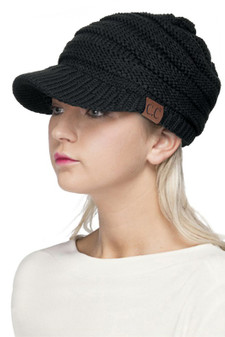 Hat, Brimmed Knit Black CC Hat, Brimmed Knit Black CC