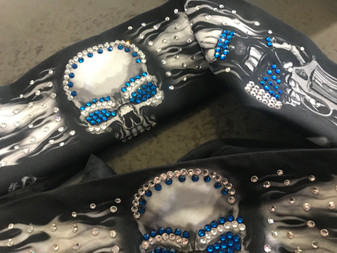 Bandana, Skull Flames Guns Blue Eyes Gun Bling FREE SHIPPING