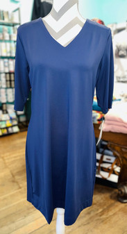 LuLu B 3/4 Sleeve V Navy Dress, Scoop Neck Coolant Fabric LuLu B Navy LuLu B 3/4 Sleeve V Navy Dress, Scoop Neck Coolant Fabric LuLu B Navy