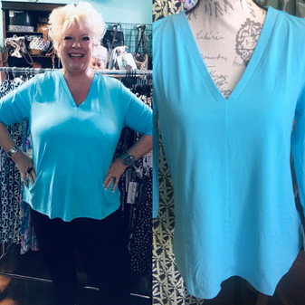 LuLu B V-Neck 3/4 Sleeve Top Turquoise SPF 50 Coolant Fabric LuLu B  LuLu B V-Neck 3/4 Sleeve Top Turquoise SPF 50 Coolant Fabric LuLu B