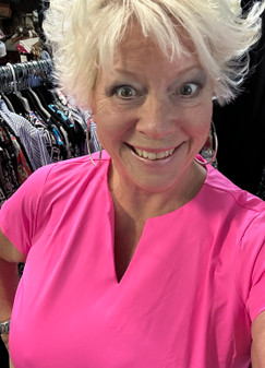 Top, Keyhole Short Sleeve Hot Pink Coolant Fabric LuLu B 