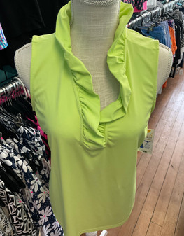 LuLu BSleeveless Ruffle Neck Key Lime Coolant Fabric SPF 50 L
