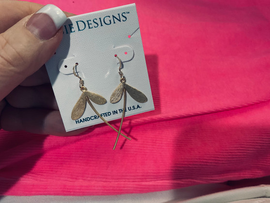 Earrings, 16k Gold Dipped Leaf Feather Wing 