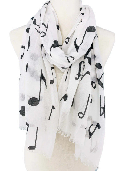Scarf, Musical Note White Cotten