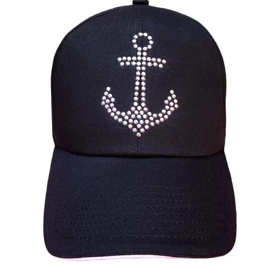 Baseball Trucker Cap, Anchor Rhinestone Black