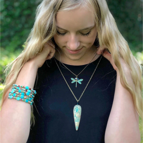 Necklace, Brass Blue Heron