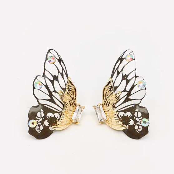 Earrings, Butterfly Wings Stud Black