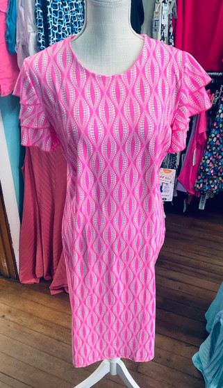 LuLu B Dress Short Sleeve Flutter Coolant Fabric LuLu B Pink Pattern