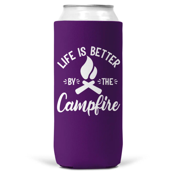 Can Koozie, Slim Can LifeIs Better Around The Campfire Purple Can Koozie, Slim Can LifeIs Better Around The Campfire Purple