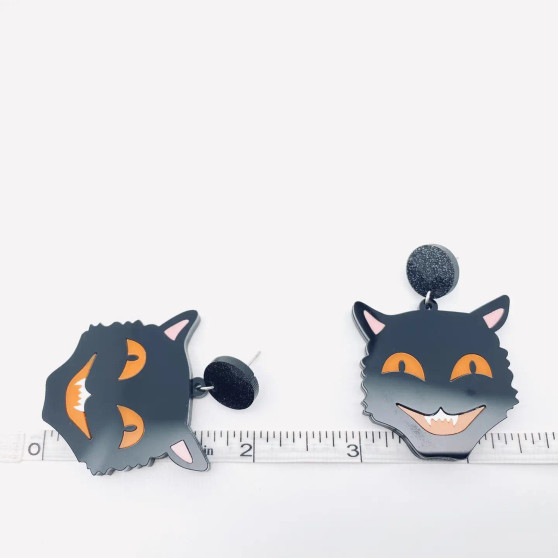 Earrings, Cat Face Acrylic Spooky  Halloween  Earrings, Cat Face Acrylic Spooky  Halloween