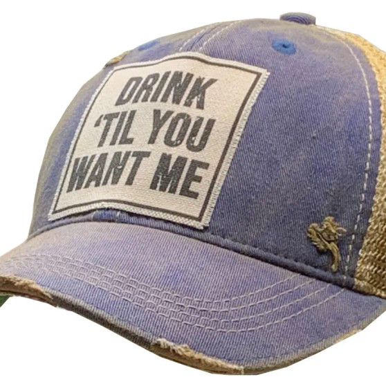 Baseball Trucker Cap, Drink Till You Want Me Vintage Blue