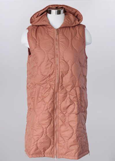 2 SMALLS LEFT Keren Heart Quilted Hooded Vest - Pumpkin Color 
