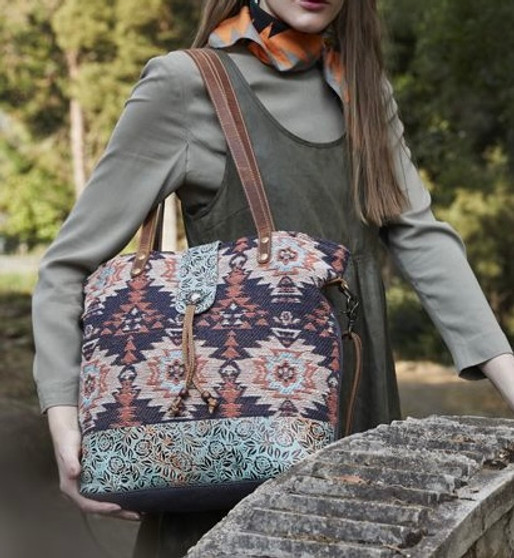 Purse, Myra Tote Shoulder Crossbody Rug Leather Canvas 