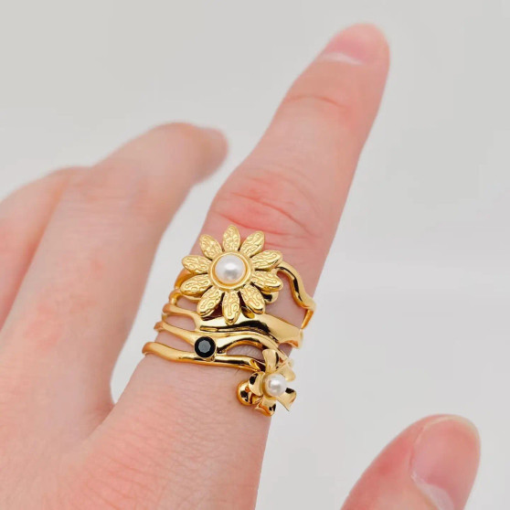 Ring, Sunflower Flower 18k Gold Plated 