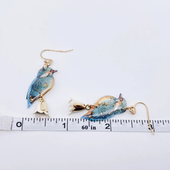 Earrings, Bluebird Resin Dangle