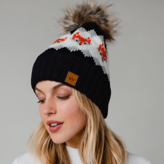 Beanie, Pom Fox Fleece Lined Navy Beanie, Pom Fox Fleece Lined Navy