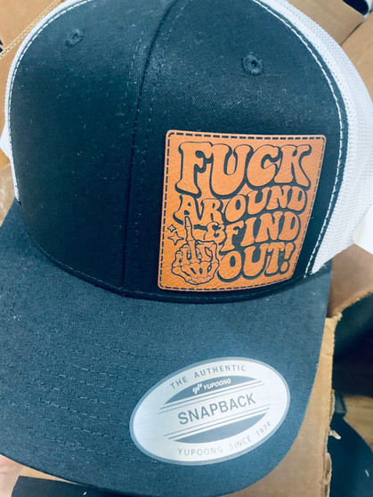 Baseball Trucker Cap, Leather Patch Snapback Fuck Around & Find Out Baseball Trucker Cap, Leather Patch Snapback Fuck Around & Find Out