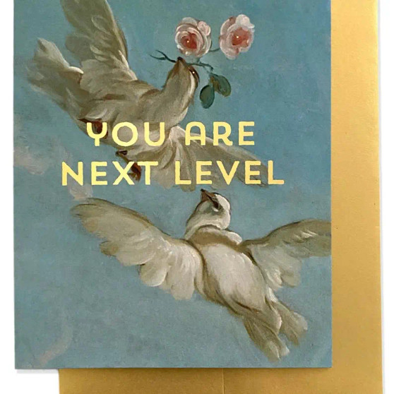 Card, You Are Next Level Doves Greeting Gold Foil Blank Inside