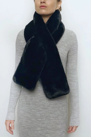 Scarf, Faux Fur Reversible Black