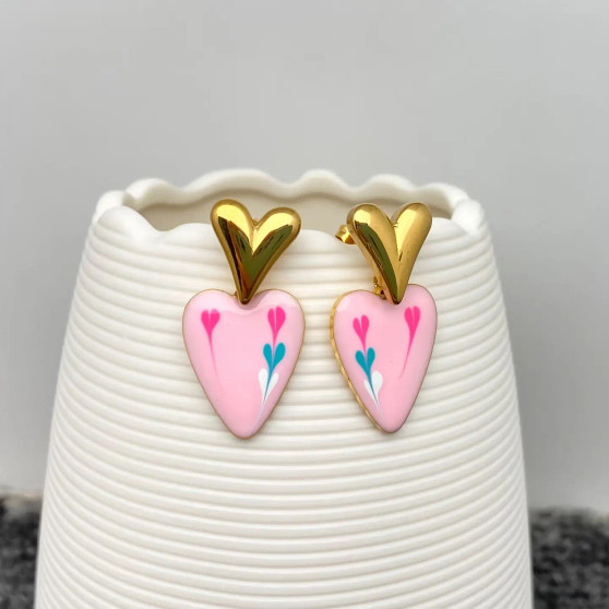 Earrings, Heart Enamel Post Valentines Love Galentines