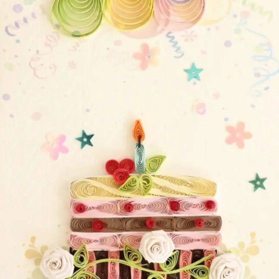 Card, Greeting Birthday Cake Quilling Card, Greeting Birthday Cake Quilling