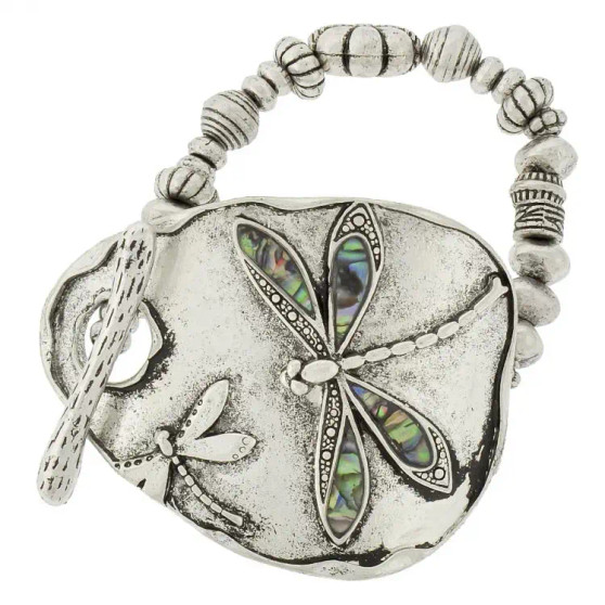 Bracelet, Dragonfly Abalone Shell Stretch Toggle Clasp