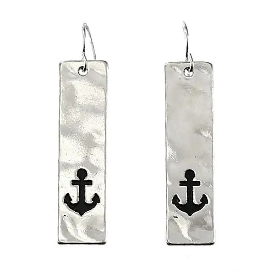 Earrings, Anchor Rectangle Silvertone