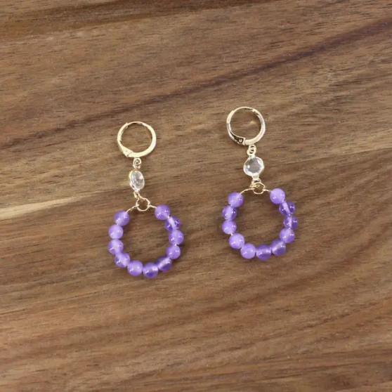 Earrings, Drop Beaded Purple 