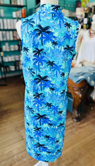 Dress,  Sleeveless 1/4 Zip Coolant Fabric LuLu B Blue Lime Palm 