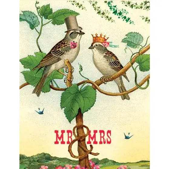 Greeting Wedding Card, Mr. & Mrs. Wedding Congratulations Birds Top Hat
