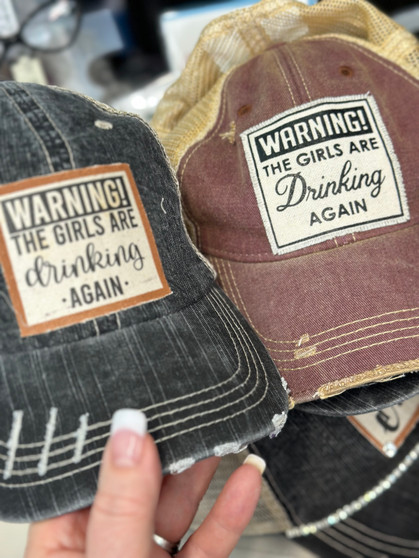 Baseball Trucker Cap, Warning, The Girls Are Drinking Again Distressed Black