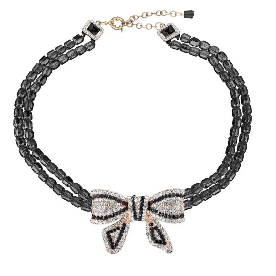 Necklace, Bow Cubic Zirconia Bow Black Bead