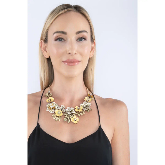 Necklace, Statement Flower Rhinestone Yellow