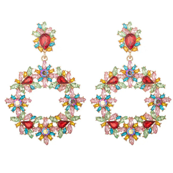 Earrings, Statement Multi Color Cubic Zirconia Crystals