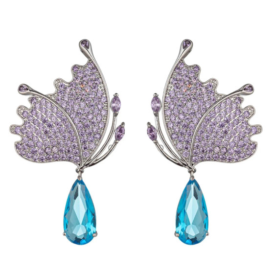 Earrings, Butterfly Angel Wings Cubic Zirconia Crystals Statement 