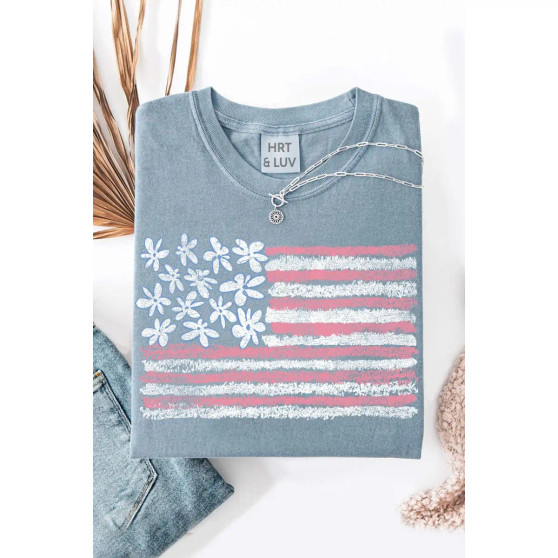 American Flag 250th 0th Anniversary T-Shirt, Washed Vintage Blue July 4th