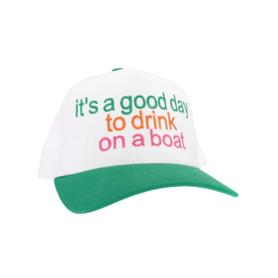 Baseball Trucker Cap, It’s A Good Day To Drink On A Boat Green Bill