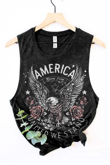 America 250th Anniversary Eagle  Mineral Washed Born Free Black Tank Top