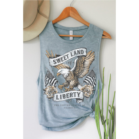 American Eagle Sweet Land of Liberty Mineral Washed Vintage Blue Sleeveless T-Shirt Tank