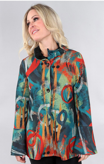 Jacket Michael Tyler Button Up  Taylored Gathered Collar Jewel Tones 