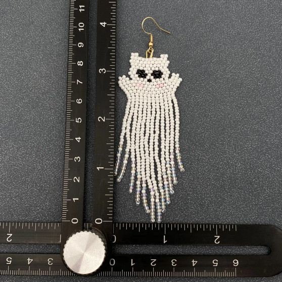 Earrings Ghost Kitten Cat Beaded Cute Dangle White Halloween