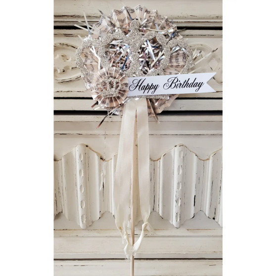 Wand Cake Topper Handheld Queen Crown Glitter Ribbon